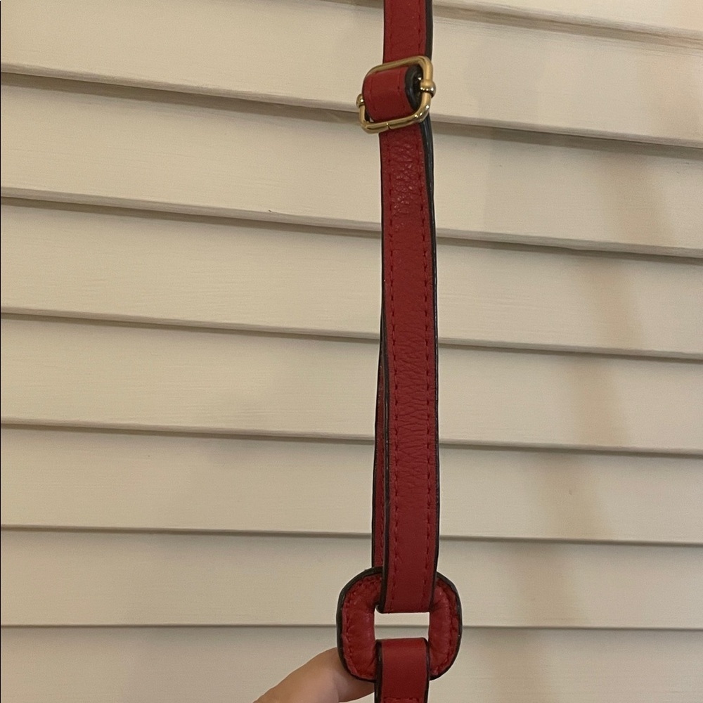 Halston Heritage Red Patchwork Ostrich Pebbled Burgundy Leather Hobo Bucket Bag - Picture 6 of 16